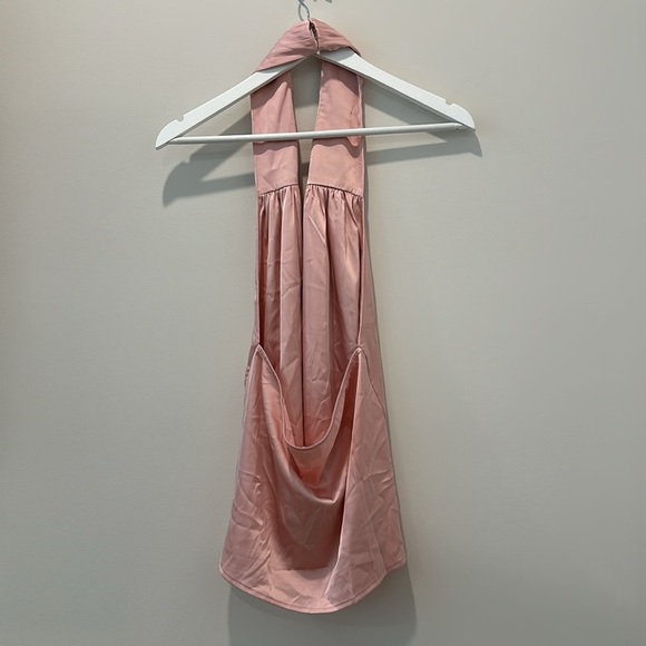 Superdown Amerie Pleated Halter Top Satin Pink Date Revolve Blouse Shirt Tank - Picture 9 of 11